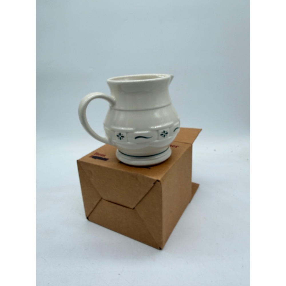 Longaberger Pottery Heritage Green Small Juice Pitcher Cream Ceramic Stoneware